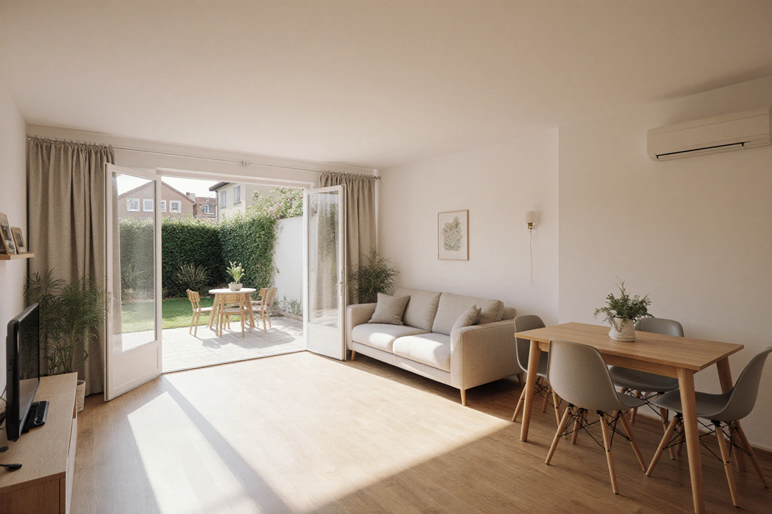 Heller Wohn- und Essraum mit Zugang zur Gartenterrasse